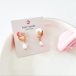 Kate Spade Candle Drop Pave Hoop Pearl Earrings Pink